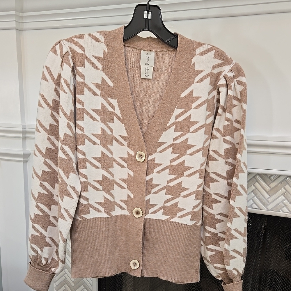 Joie Women's Tan and White Cardigan Sweater size small